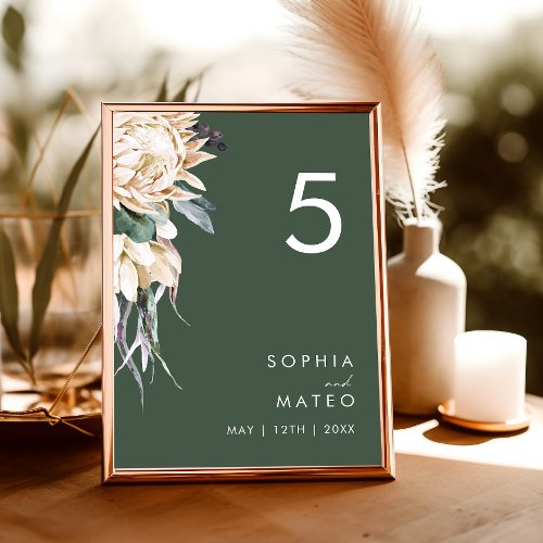 White Floral  Dark Green Table Number