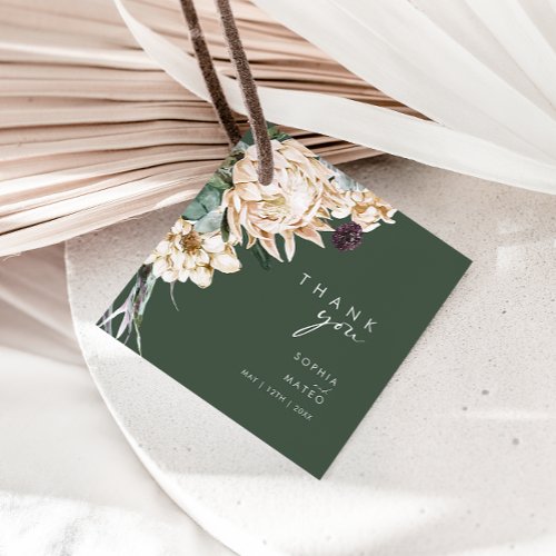 White Floral  Dark Green Thank You Favor Tags