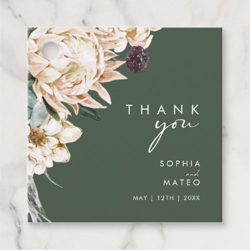 White Floral | Dark Green Thank You Favor Tags