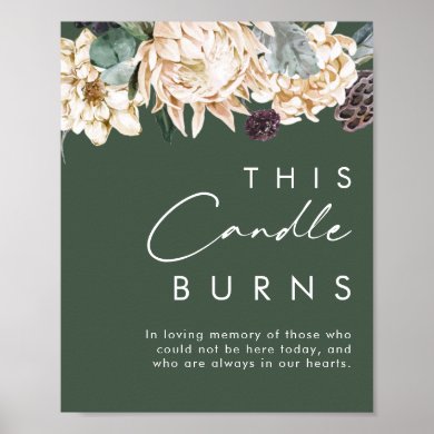 White Floral | Dark Green This Candle Burns Sign