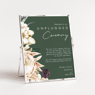 White Floral Dark Green Unplugged Ceremony Poster