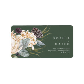 White Floral | Dark Green Wedding RSVP Address Label