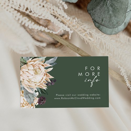 White Floral  Dark Green Wedding Website Enclosure Card