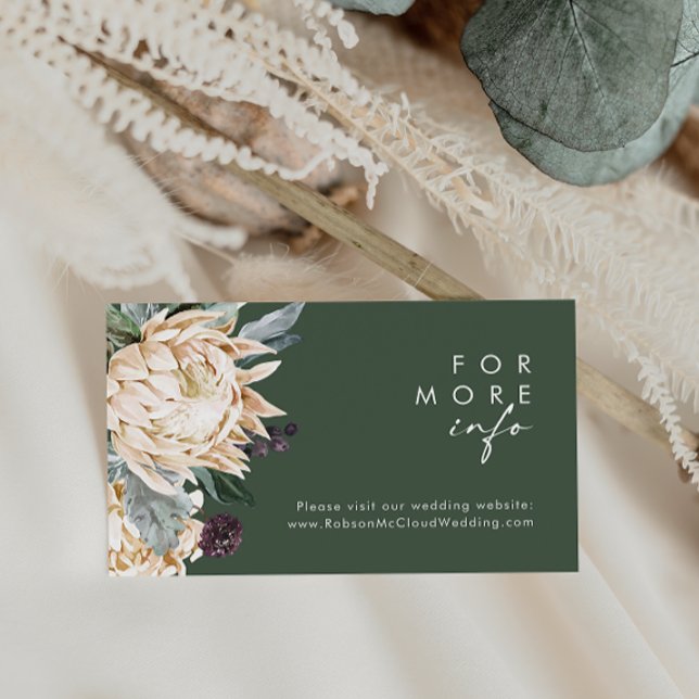 White Floral | Dark Green Wedding Website Enclosure Card (Creator Uploaded)