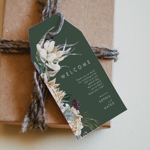 White Floral  Dark Green Wedding Welcome Gift Tags
