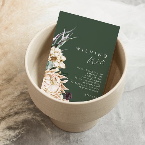 White Floral  Dark Green Wedding Wishing Well Enclosure Card