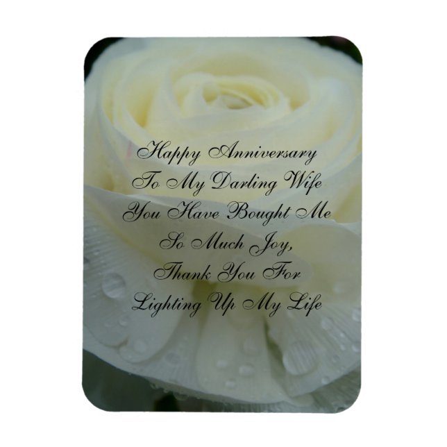 White Floral Darling Wife Anniversary Card Magnet (Vertical)