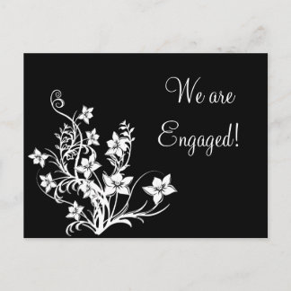White Floral Design on Black Postcards