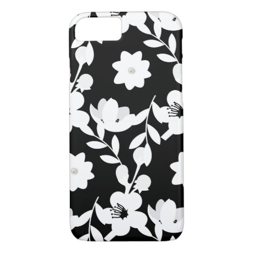 white floral design with pearl on black iPhone 87 case