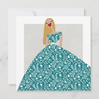 White Floral Dress Fashion Illustration Card