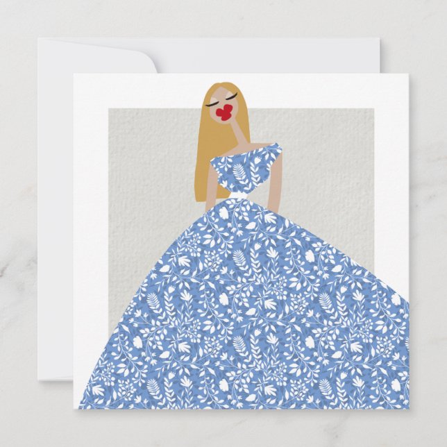 White Floral Dress Glam Fashion Illustration Card (Front)