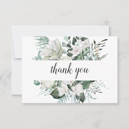 White Floral Dusty Blue Wedding Thank You Card