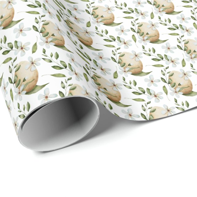 White Floral Easter Eggs Patterned Wrapping Paper (Roll Corner)