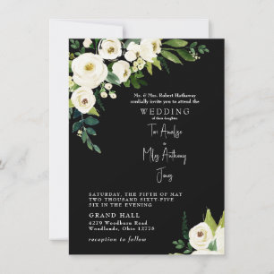 White Floral Elegant B/W Wedding Invitation