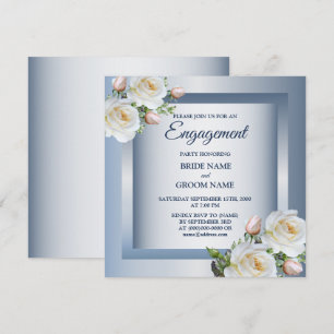 White Floral Elegant Blue Gray Engagement Party Invitation
