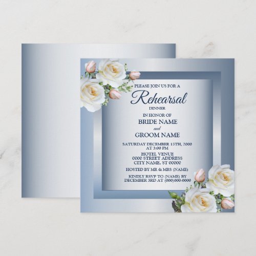 White Floral Elegant Blue Gray Rehearsal Dinner
