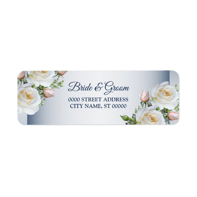 White Floral Elegant Blue Wedding Return Address Label (Front)