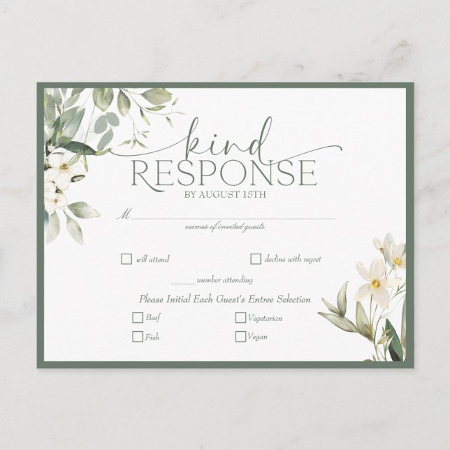 White Floral Elegant Calligraphy Response Postcard (Front)