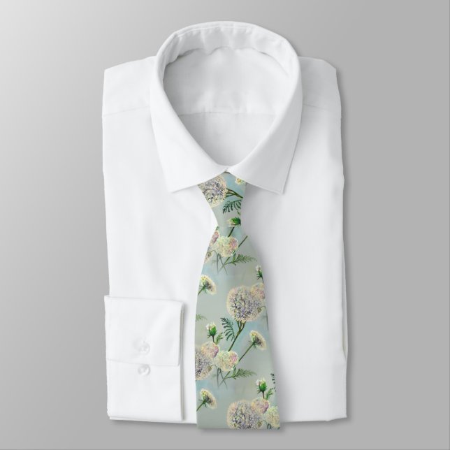 White Floral Elegant Father's Day Neck Tie (Tied)