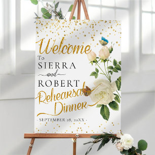 White Floral Elegant Rehearsal Wedding Dinner Sign