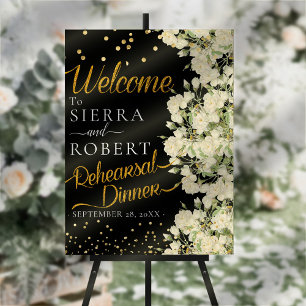 White Floral Elegant Rehearsal Wedding Dinner Sign