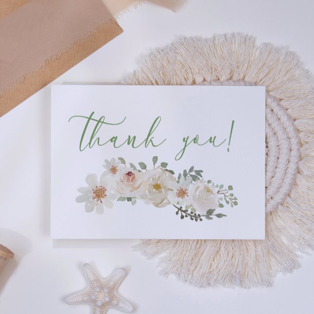 White Floral Elegant Romantic Floral Elegant Thank You Card (Creator Uploaded)