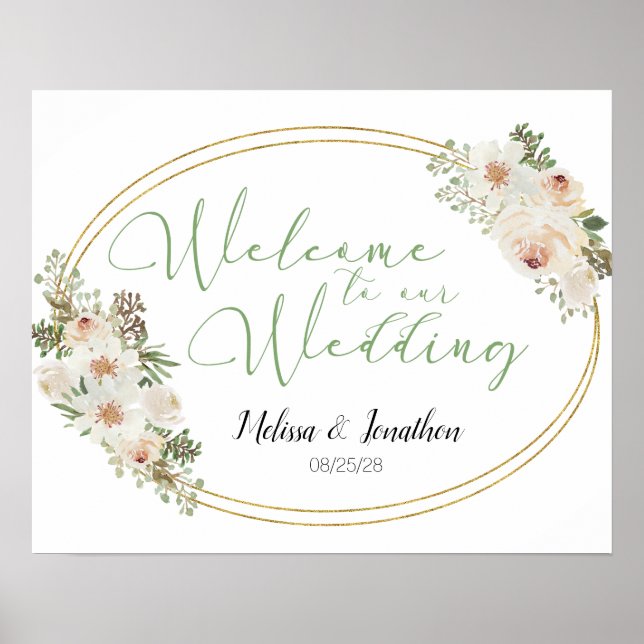 White Floral Elegant Romantic Wedding Poster (Front)