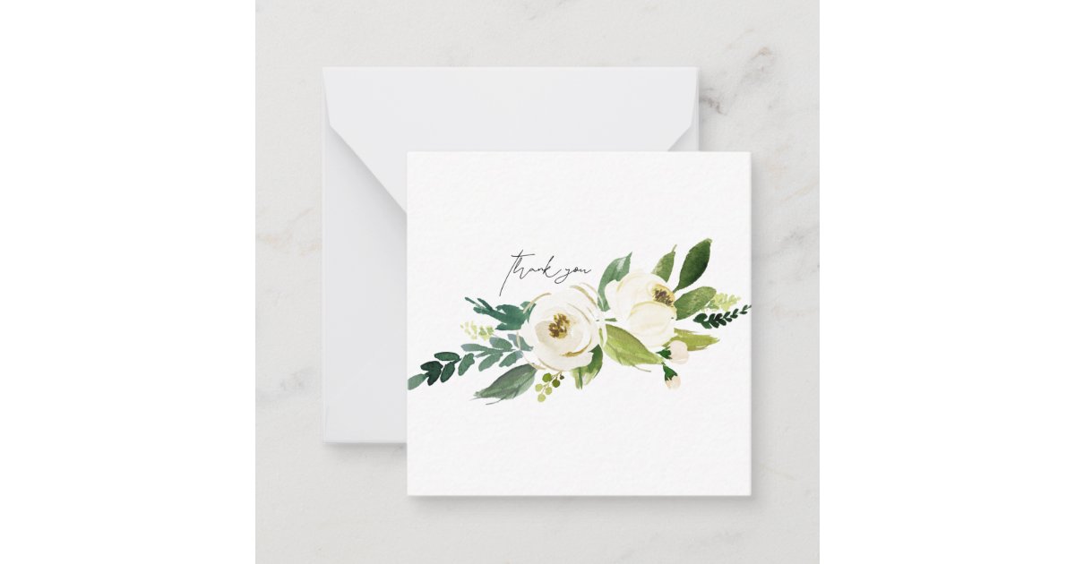 White Floral Elegant Wedding Blank Thank You Note Card | Zazzle