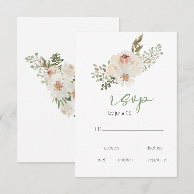 White Floral Elegant Wedding RSVP Card (Front/Back)