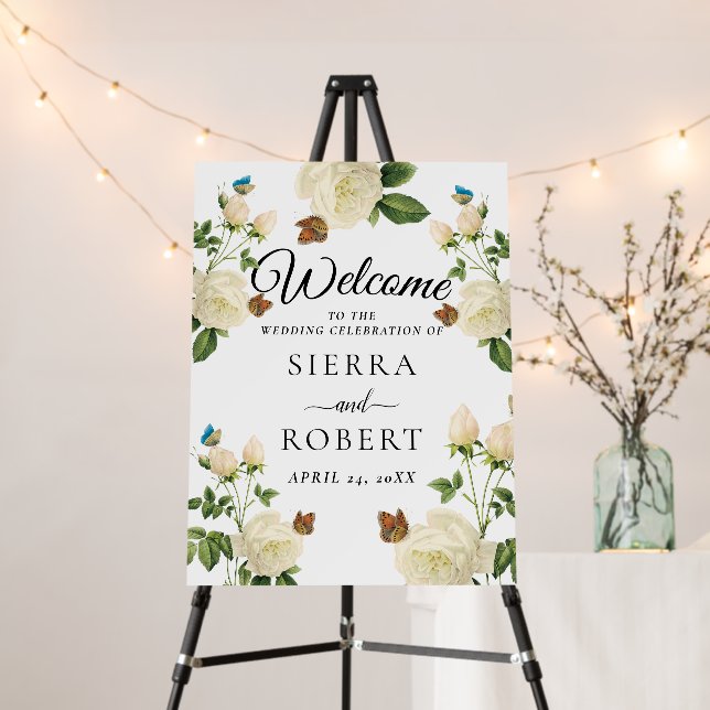 White Floral Elegant Wedding Welcome Sign (In Situ (Stand))