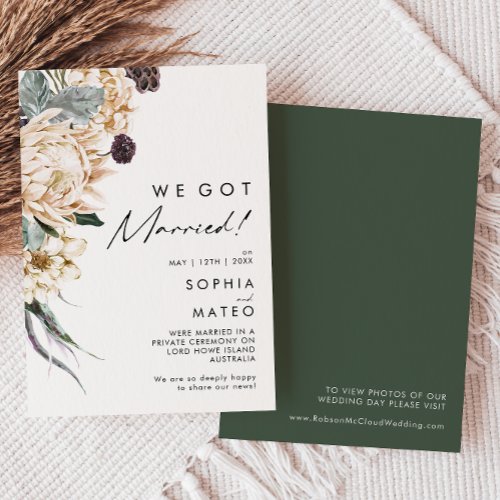 White Floral Elopement Announcement