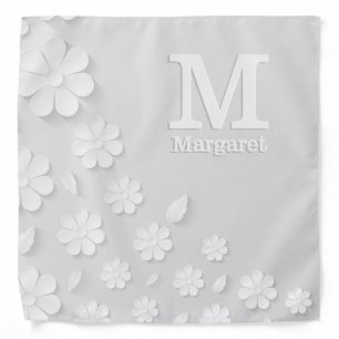 White floral embossed name initials personalized bandana