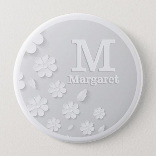 White floral embossed name initials personalized   button