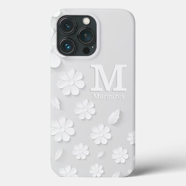 White floral embossed name initials personalized  Case-Mate iPhone case (Back)