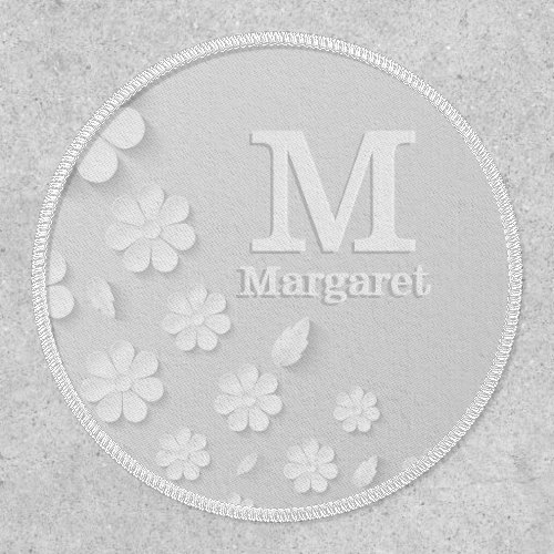 White floral embossed name initials personalized   patch