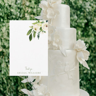 White Floral Emerald Green Blank Thank You  Card
