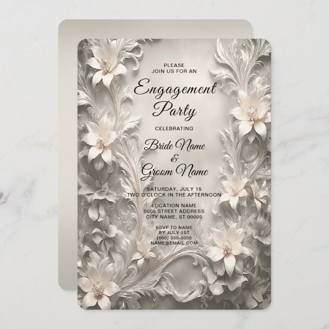 White Floral Engagement Invitation (Front/Back)