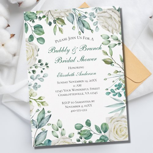 White Floral Eucalyptus Botanical Bridal Shower Invitation