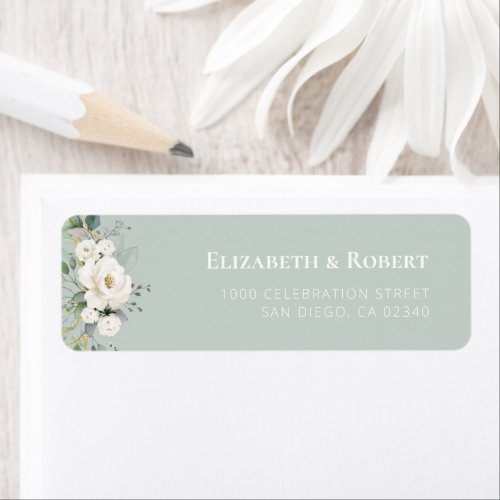 white floral eucalyptus foliage address label