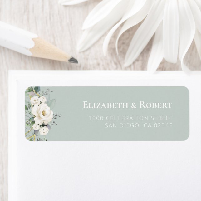 white floral eucalyptus foliage address label (Insitu)