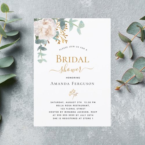 White floral eucalyptus greenery Bridal Shower Invitation