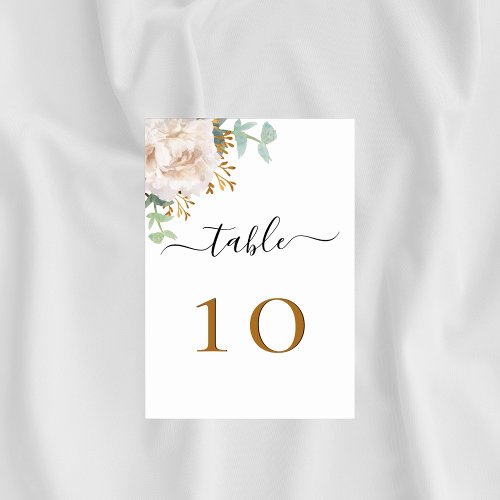 White floral eucalyptus greenery elegant table number