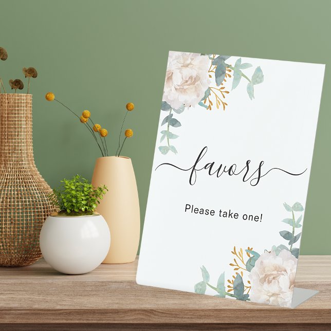 White floral eucalyptus greenery favors sign (Creator Uploaded)