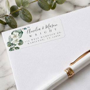 White Floral Eucalyptus Wedding Return Address Label