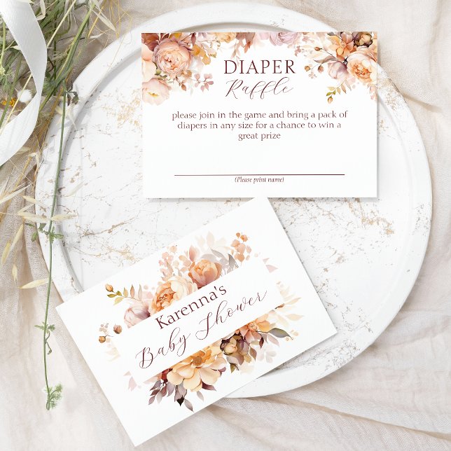 White Floral Fall Baby Shower Diaper Raffle Enclosure Card (Creator Uploaded)