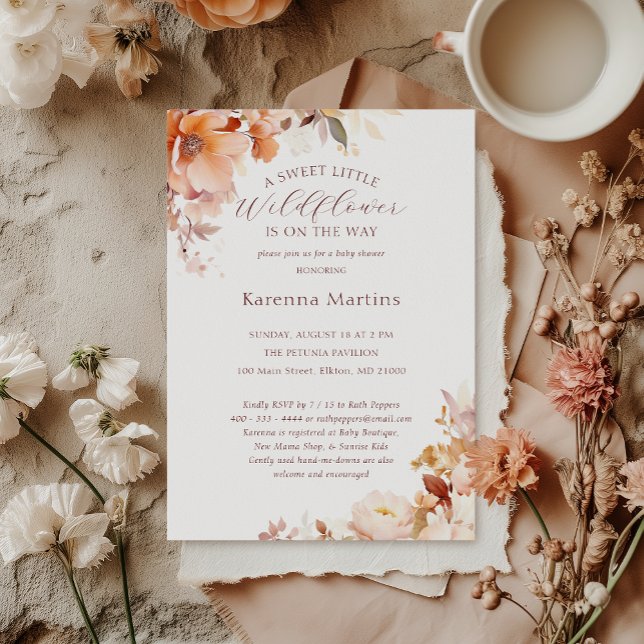 White Floral Fall Little Wildflower Baby Shower Invitation (Creator Uploaded)