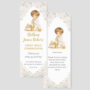 White Floral First Holy Communion Sweet Boy Bookmarks
