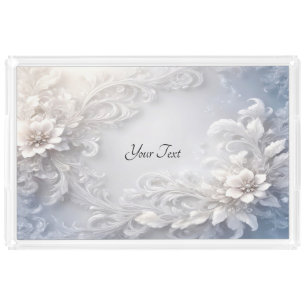 White Floral Flourish Acrylic Vanity Tray