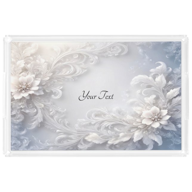 White Floral Flourish Acrylic Vanity Tray (Front)
