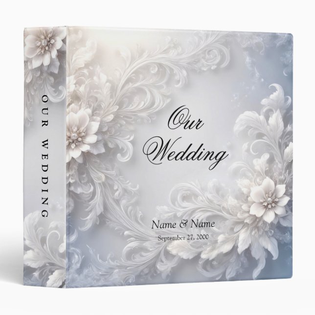 White Floral Flourish Album Binder (Front/Spine)
